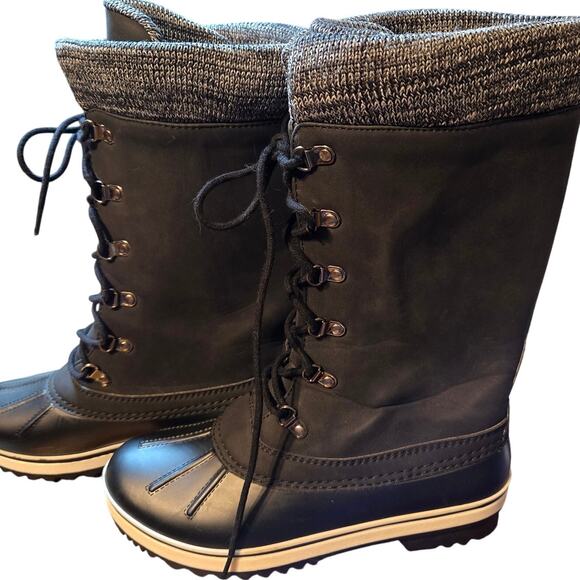 Forever 8 Black Men's Insulated Water Resistant Lace Up Boots Shoes Snow Rain - Picture 1 of 5